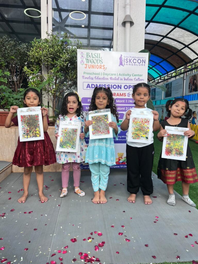 Children with their Artwork on Holi Celebration on 1st March'26 at Basilwoods Preschool in Kharghar